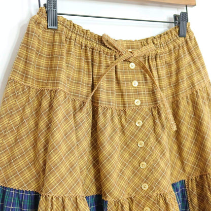 【美品】ピンクハウス★綺麗色！配色パッチワーク オリジナルコードチェック♪前開きスカート イエロー系* z20035