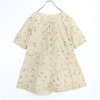 ピンクハウス★ガーリーなドット×小花柄♪前開き フリル使い ミニワンピース ベージュ系 z19972