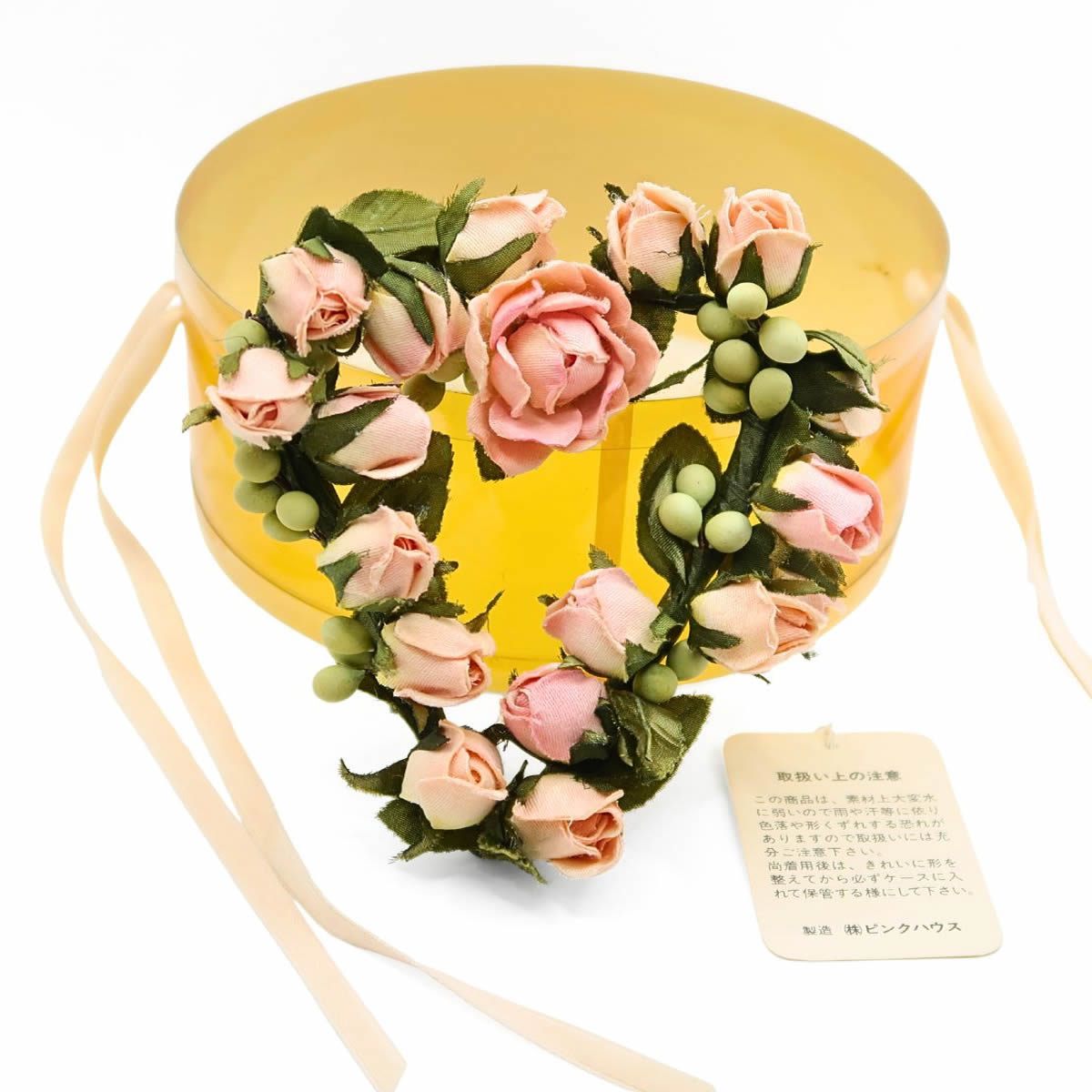 【極美品】ピンクハウス★ロマンティック♪ ミニ薔薇のハートリース ローズモチーフ コサージュ ピンク系 ＊ko068