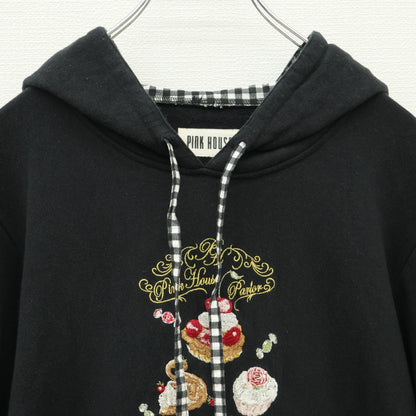 ピンクハウス★パーラー刺繍♪フーディパーカー 黒系 ギンガム使い♪2023年製 無地 z23193