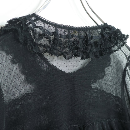 【極美品】ピンクハウス★ドットチュールレース♪長袖ブラウス 黒系 前開き サテンリボンも♪2025年製 z22502