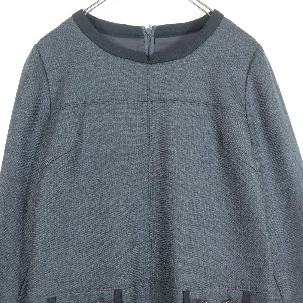 【美品】レリアン★大人上品♪ウールワンピース サイズ9 チャコール系 無地 セレモニーに♪z17738