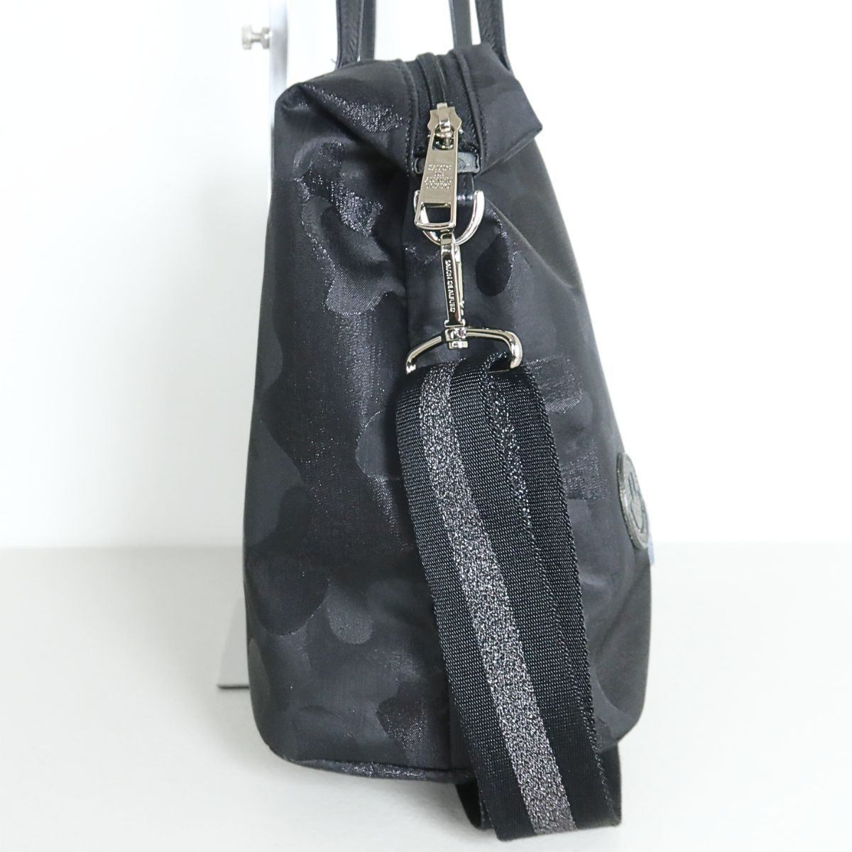 【美品】サロンドアルファード★スマイルグリッターカモフラ ショルダー付き トートバッグ 黒系 ＊ba057