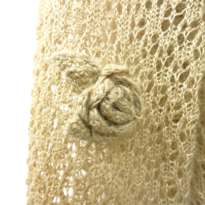 ピンクハウス★薔薇モチーフ付き♪麻100%  透かし編み ニット カーディガン ベージュ系 z23504