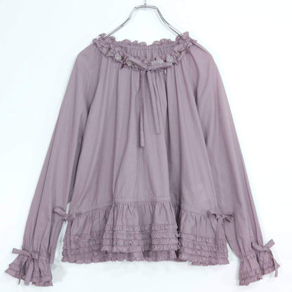 ピンクハウス★お花のモチーフ♪ローンブラウス ラベンダー系 ふんわりフォルム♪パール&サテンのミニリボン♪無地 z20281