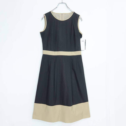 【美品・紙タグ】レリアン★配色デザイン♪ノースリーブワンピース サイズ7号 黒系 パンチングレース♪薄手 z20417
