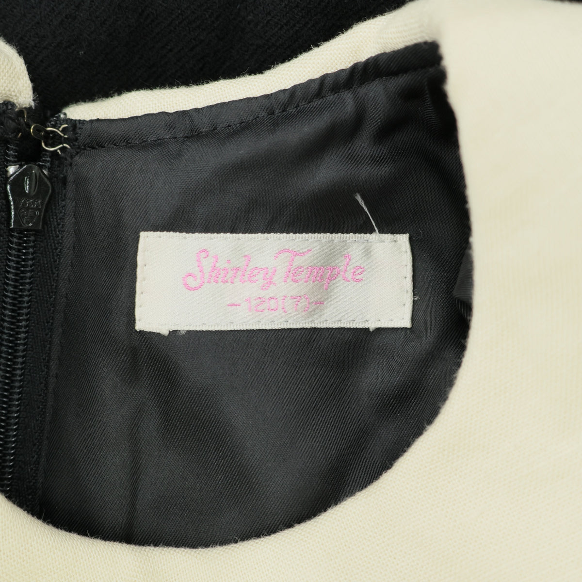 シャーリーテンプル★配色切替&リボン♪お姫さま風長袖ワンピース キッズサイズ120(7) 黒系 リボン付き z23417