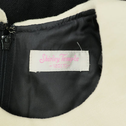 シャーリーテンプル★配色切替&リボン♪お姫さま風長袖ワンピース キッズサイズ120(7) 黒系 リボン付き z23417