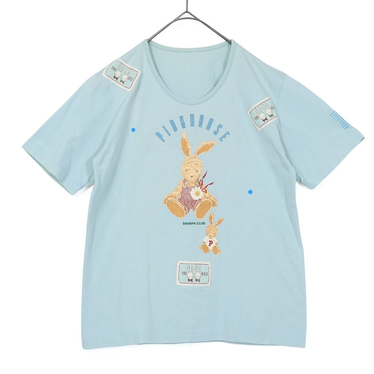 ベビーピンクハウス★ぬいぐるみうさぎ♪半袖Tシャツ ワッペン ロゴpt サイズM(110cm) 水色系 z21895