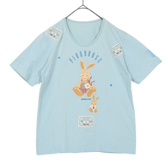 ベビーピンクハウス★ぬいぐるみうさぎ♪半袖Tシャツ ワッペン ロゴpt サイズM(110cm) 水色系 z21895