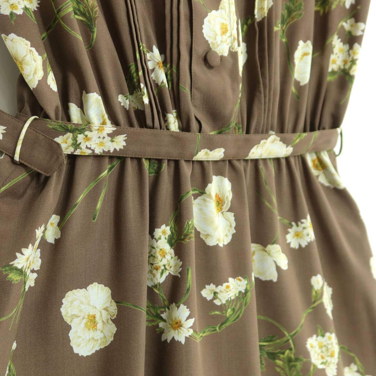 【極美品】インゲボルグ★大人上品！レース使い♪花柄ノースリーブワンピース サイズM ブラウン系 残布有＊ z20068
