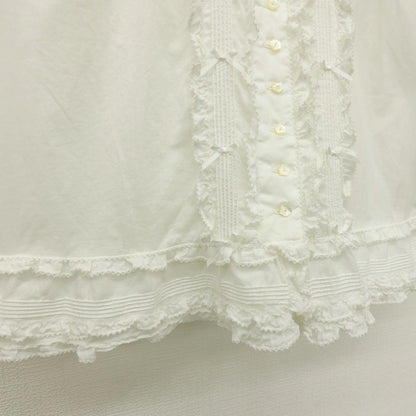 【美品】ピンクハウス★ミニリボン&フリル使い♪半袖ローンブラウス 大きいサイズL 白系 前開き ふんわりフォルム♪z23172