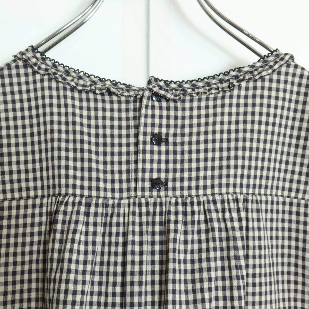 【極美品】ピンクハウス★ふんわりフォルム♪ギンガムチェックブラウス 紺系 サテンリボン♪＊z15830