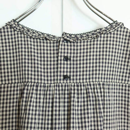 【極美品】ピンクハウス★ふんわりフォルム♪ギンガムチェックブラウス 紺系 サテンリボン♪＊z15830