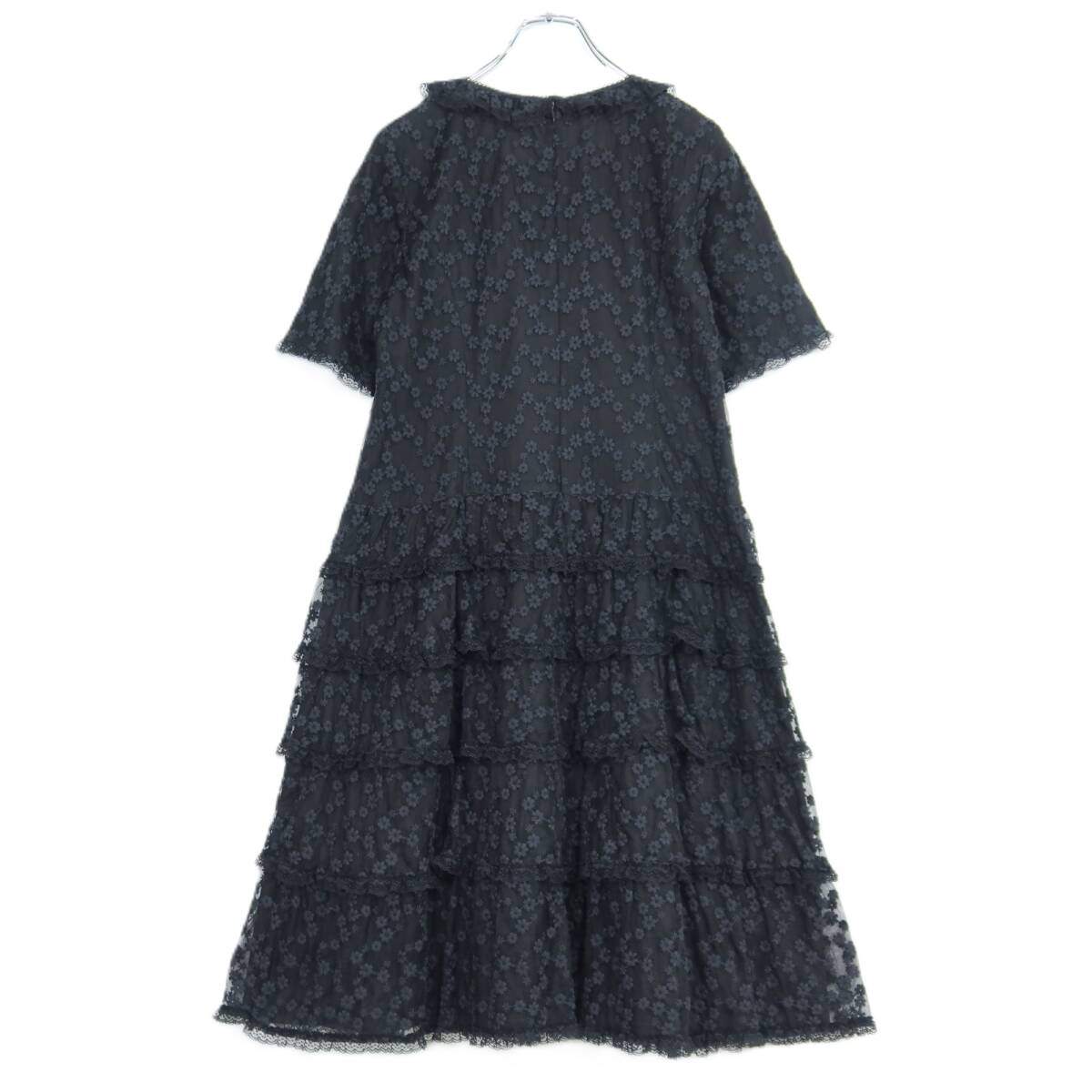 【美品！】ピンクハウス★かぶせ段々♪刺繍付チュールレースのワンピース サイズM 黒系 キュートな小花刺繍♪z21020