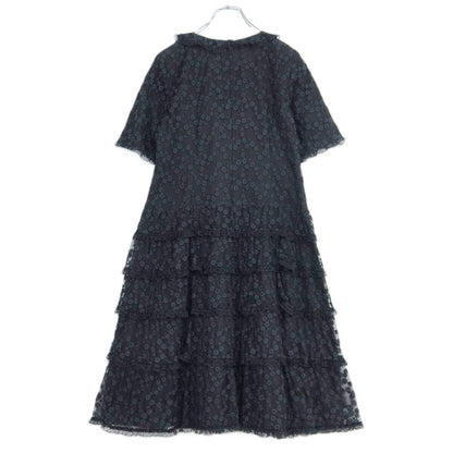【美品！】ピンクハウス★かぶせ段々♪刺繍付チュールレースのワンピース サイズM 黒系 キュートな小花刺繍♪z21020