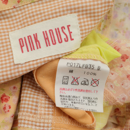ピンクハウス★総パッチワーク♪開襟シャツ ブラウス ピンク×オレンジ系 前開き オリチェ&ギンガム&花柄♪z23211