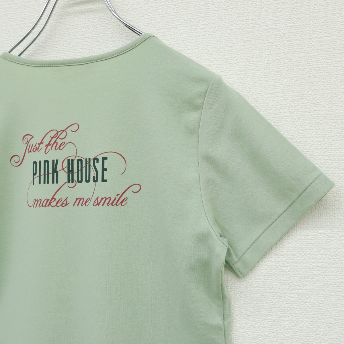 【美品】ピンクハウス★ロゴ&レタードpt♪半袖カットソー Tシャツ サイズM ハッカ系 無地 z23238