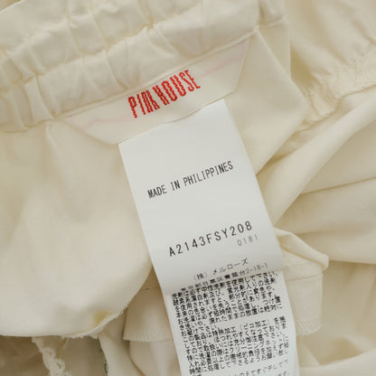 【極美品】フルーツ刺しゅう入り♪フリルたっぷり♪爽やかな綿ローン ティアードロングスカート 白系 z23264