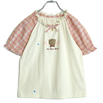 ベビーピンクハウス★くまpt♪ふんわり半袖カットソー サイズＬ(115～125) 白系 親子コーデに♪z21956