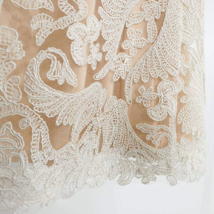 タダシショージ★抜け感のある上品なコ刺繍×総レース♪ ドレス ワンピース パーティー ピンクベージュ サイズ2 z21348