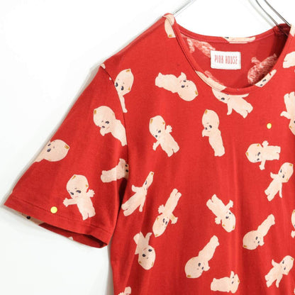 ピンクハウス★可愛い！キューピーちゃんがいっぱい総柄 半袖Tシャツ 綿100% サイズ9号 赤系 z21172
