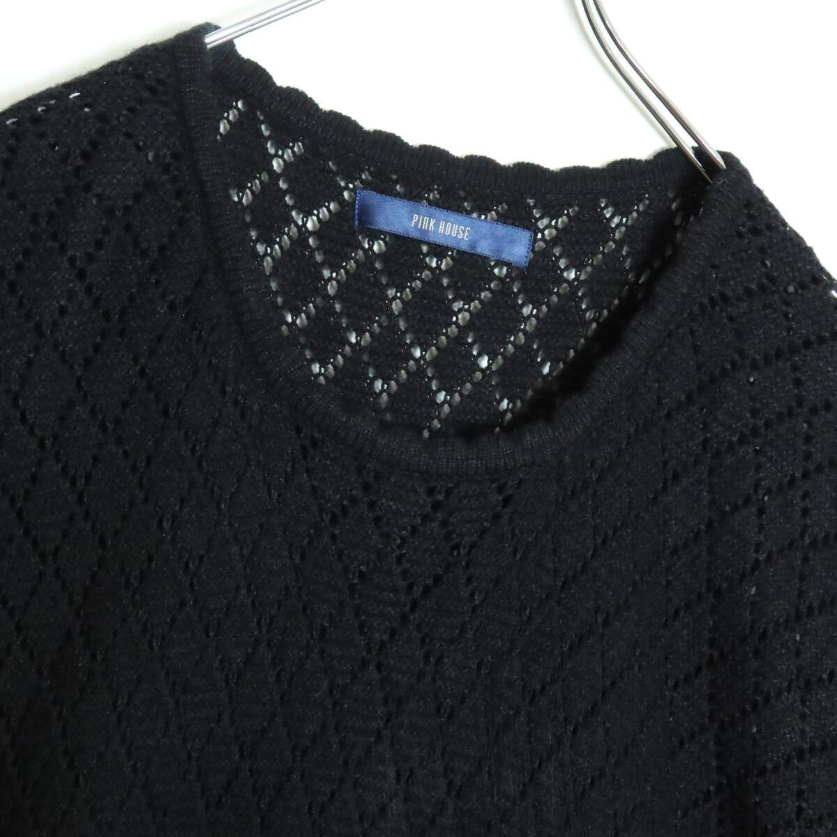 ピンクハウス★ニットワンピース 七分袖 透かし編み 黒系 z16046