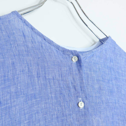 【美品】ネストローブ nest Robe★バルーンスリーブ 麻100 リネンシャツワンピース サイズF ブルー系 薄手 無地 *z19321