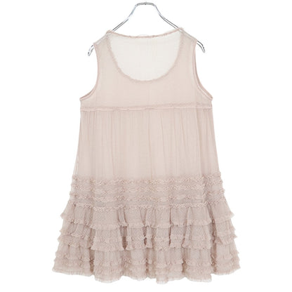 ピンクハウス系？★ピコフリルたっぷり♪ ドットチュールのミニワンピース ノースリーブ レイヤードに◎ くすみピンク系 z22034