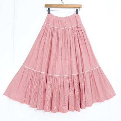 ピンクハウス★王道可愛いギンガムチェック♪ピコフリル 前開き ボリュームスカート 赤系 z20553