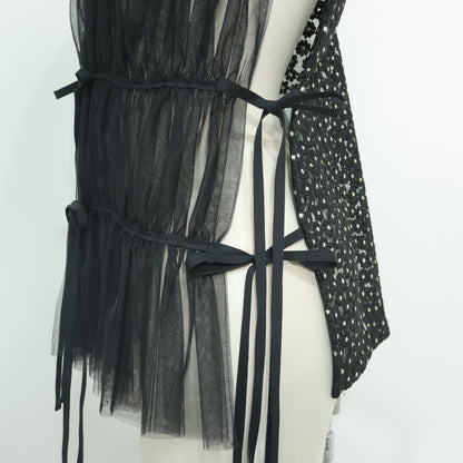 【美品】ヒロミシスル HiROMITHiSTLE★チュールレース♪ベスト はおりもの サイズF 黒系 お花モチーフ♪z22358