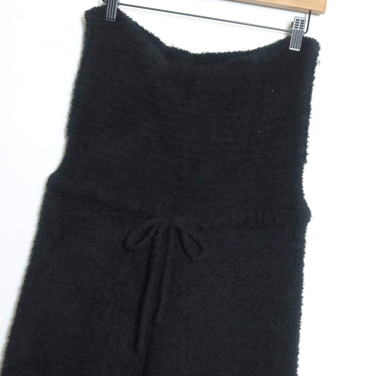 【美品】ピンクハウス★大きなリボン付き♪ボアの裾フレアパンツ 黒系 大きいサイズ？無地 z16006