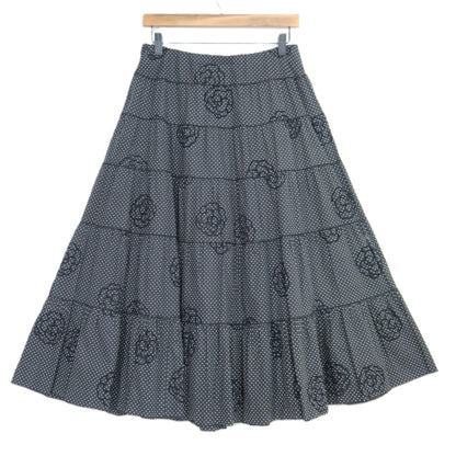 インゲボルグ★カメリア刺繍×ドット柄が可愛い♪ピコレース ティアードスカート サイズ11号 黒系 z20333
