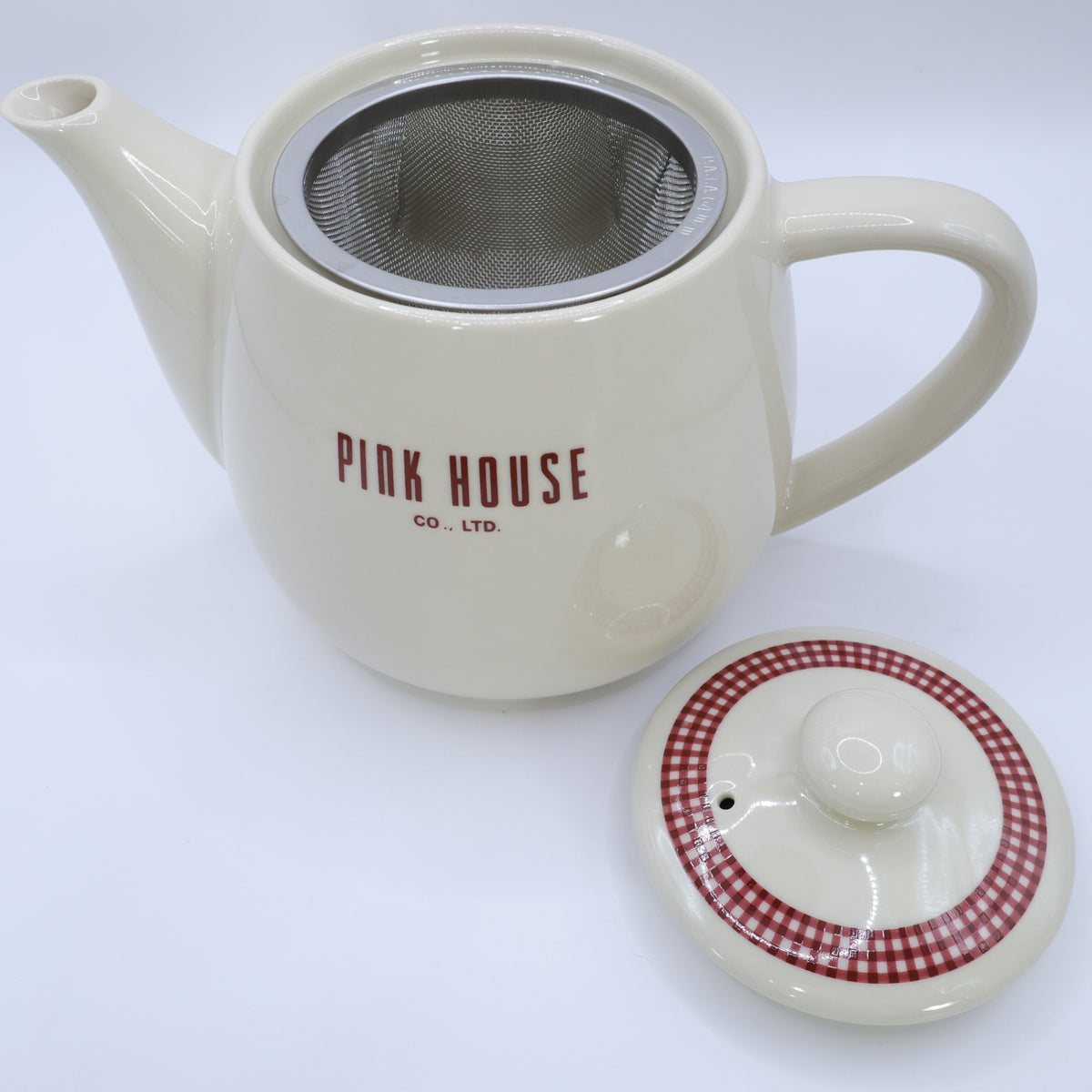 ピンクハウス★ロゴ入りティーポット チェック柄  急須 食器  ティーポット  茶こし付 アイボリー系 so406