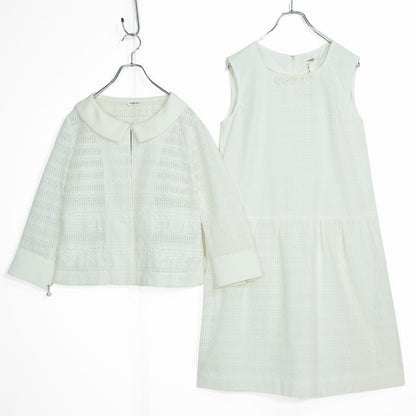 【美品】インゲボルグ★モチーフ& 総レース♪♪ジャケット&ワンピース サイズ11 白系 残布有 z23040
