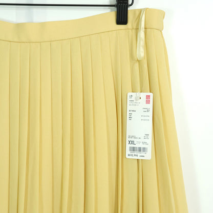 【新品タグ付】UNIQLO★シフォンプリーツロングスカート♪裏地付き サイズXXL イエロー系 z22881