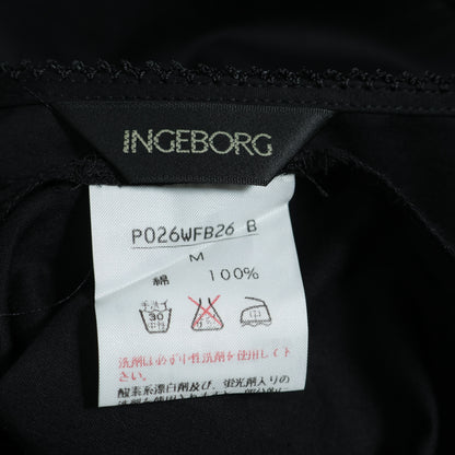 【美品】インゲボルグ★シャーリング♪ふんわりローンワンピース ミニ丈 サイズM 黒系 ピコレース♪無地 薄手 z22041