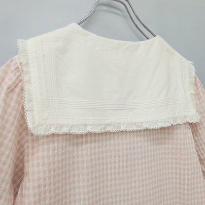 【美品】ピンクハウス★セーラーカラー♪ドビーギンガムワンピース ピンク系 ロゴ刺しゅう♪2023年 z23286