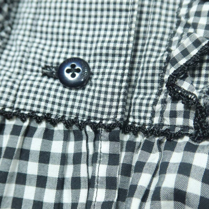 【極美品】ピンクハウス★ギンガムパッチワーク♪前開きローンブラウス 大きいサイズL 黒系 段々フリル&リボン♪z19567