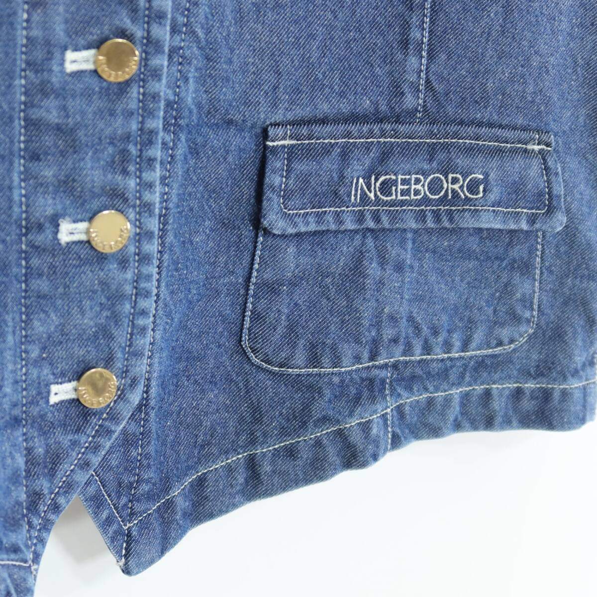 インゲボルグ INGEBORG★ベスト＆スカートセット シンプル ロゴ刺しゅう デニム生地 ブルー系 z20094