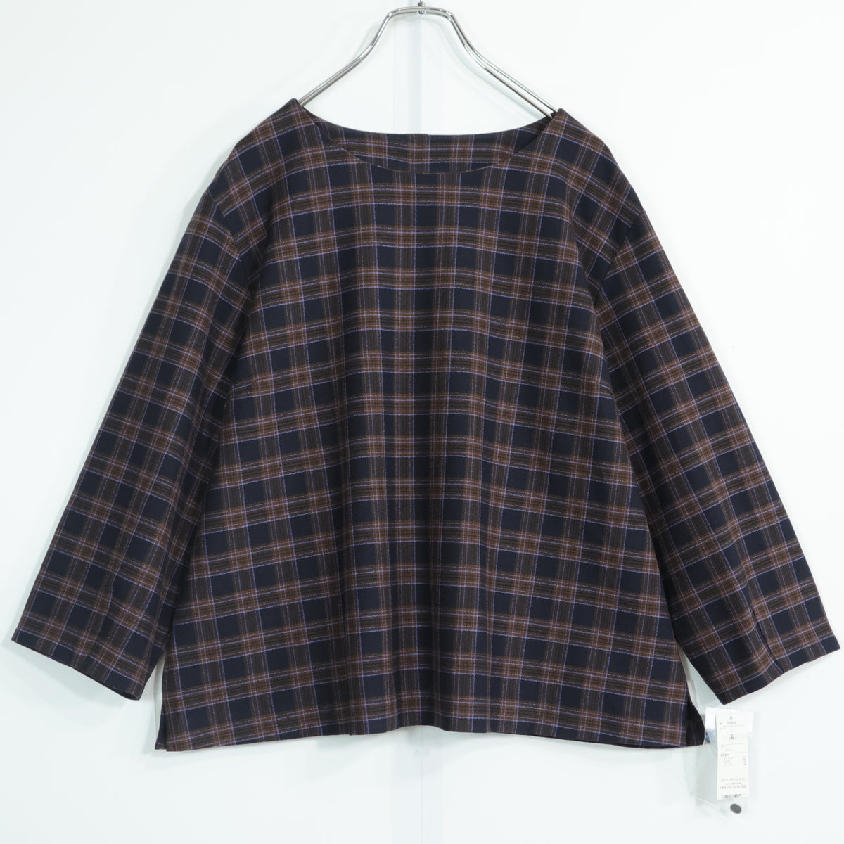 【新品タグ付！】Fleur by mint breeze★シックなチェック柄♪長袖カットソー 秋冬物 大きいサイズ3L 紺×茶系 z22675