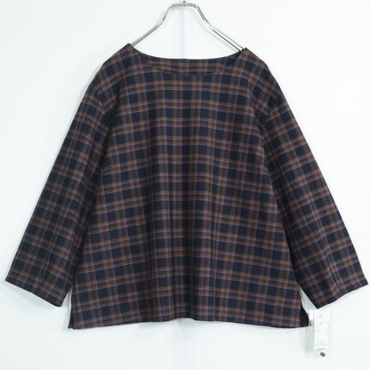 【新品タグ付！】Fleur by mint breeze★シックなチェック柄♪長袖カットソー 秋冬物 大きいサイズ3L 紺×茶系 z22675
