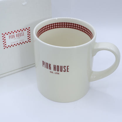 ピンクハウス★チェック柄マグカップ ロゴ入 陶器 コップ  ギンガムチェック アイボリー系 so402