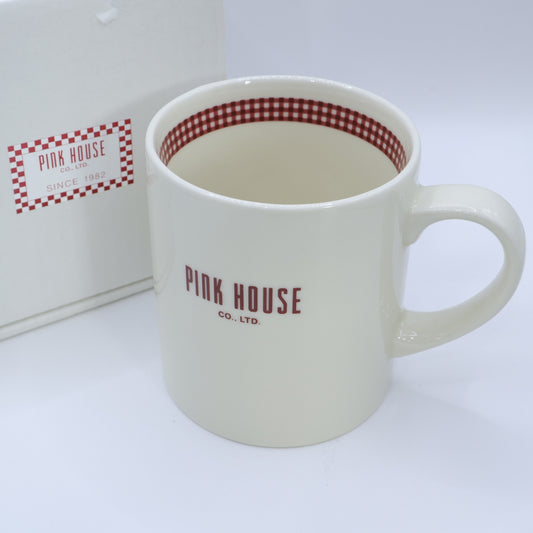 ピンクハウス★チェック柄マグカップ ロゴ入 陶器 コップ  ギンガムチェック アイボリー系 so402
