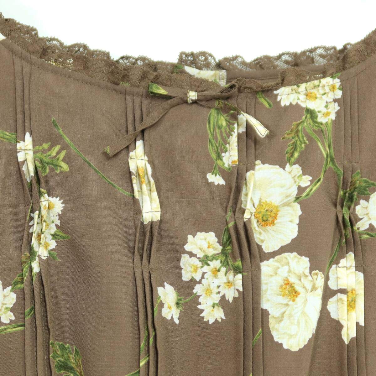 【極美品】インゲボルグ★大人上品！レース使い♪花柄ノースリーブワンピース サイズM ブラウン系 残布有＊ z20068