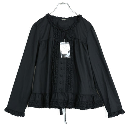 【極美品・紙タグ有】ピンクハウス★フリル使い♪ふんわりローンブラウス リボン 大きいサイズL 黒系 前開き 残布有 無地  z21850