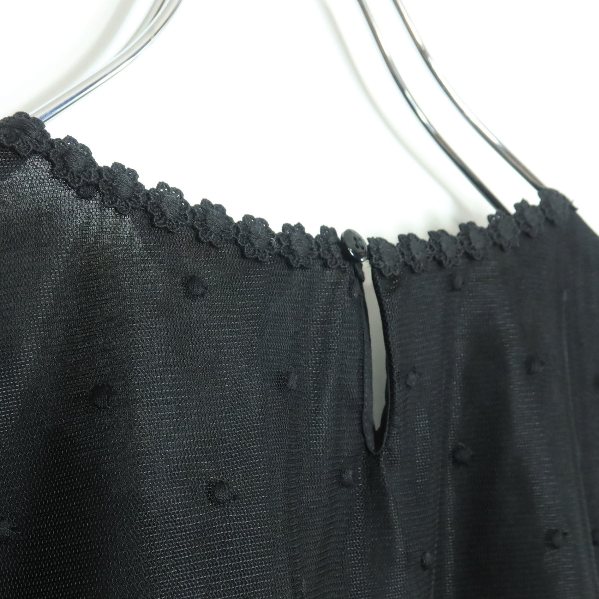 【極美品】ピンクハウス★ドットチュールレースのブラウス 大きいサイズL 黒系 リボン&お花のモチーフ付♪薄手 z18616