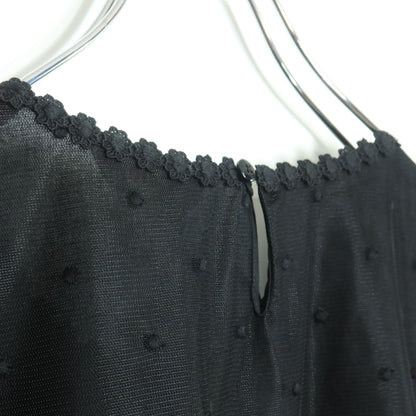 【極美品】ピンクハウス★ドットチュールレースのブラウス 大きいサイズL 黒系 リボン&お花のモチーフ付♪薄手 z18616
