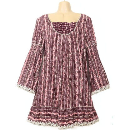 【美品】ピンクハウス★可愛い♪ローズ柄のブラウス チュニック レースアップ♪フリル&ローズのレース付き♪赤茶系 z7899s
