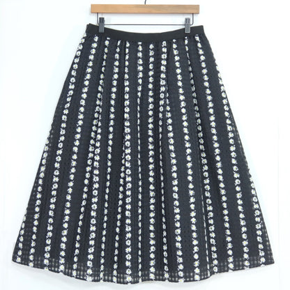 【美品】レリアン★涼しげ♪透け感が美しいメッシュ風スカート 大きいサイズ13+ 黒系 花柄 薄手 z20953